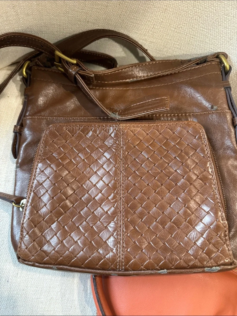 Tiganello 2FER! Burnt Orange Leather Shoulder Bag and brown woven Tiganello